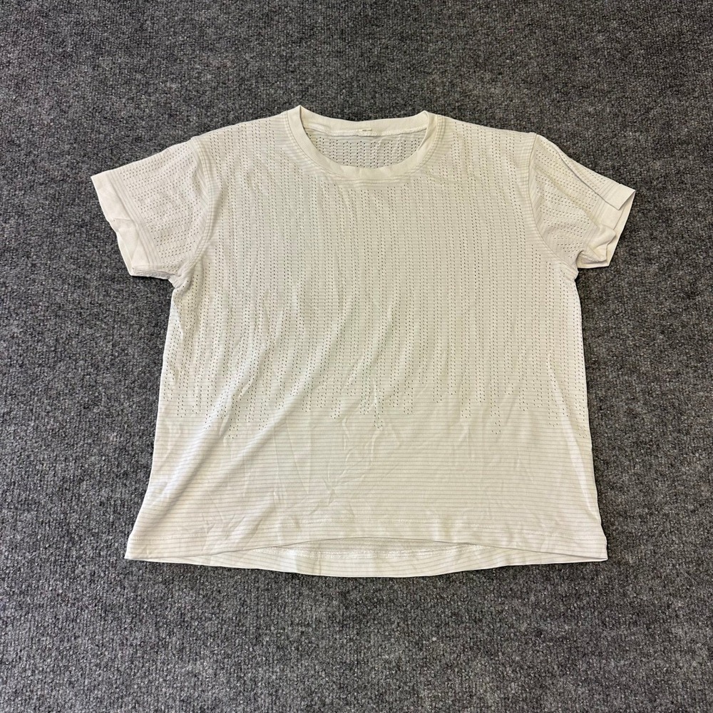 Lululemon Athletic Top Womens Size 8 White Mesh Perforated Short Sleeve Workout